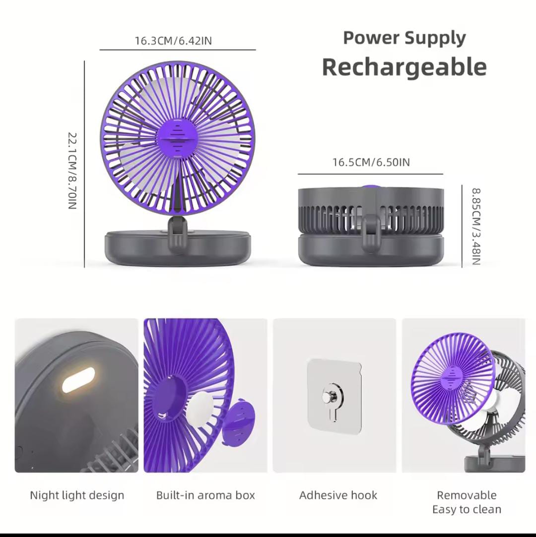 Foldable Rechargeable Fan Wall Mounted Fan Ceiling Fan Air Circulation Fan with LED Light