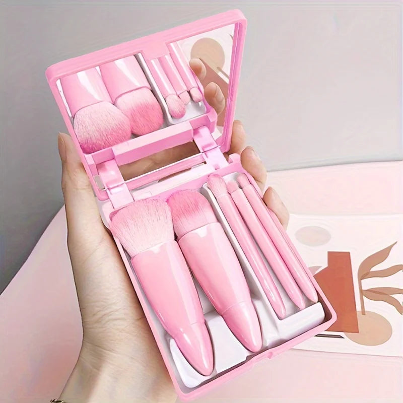Portable Makeup Brush Set With Mirror Foldable