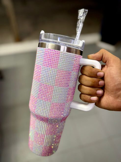 🌈✨ Pastel Mosaic Rhinestone Tumbler – 20 oz Bling Travel Mug ✨🌈