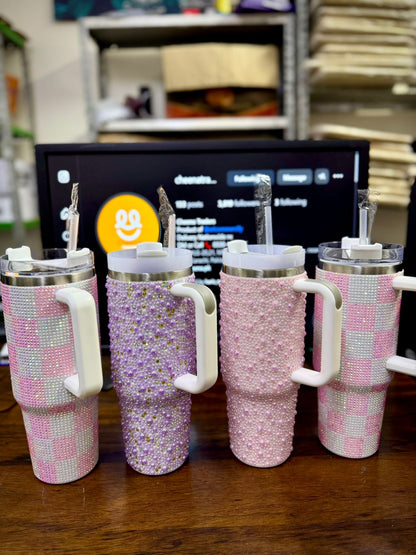 🌟✨ Personalized 40 oz Rhinestone Tumbler with Straw – Handmade Bedazzled Water Bottle 💎🥤