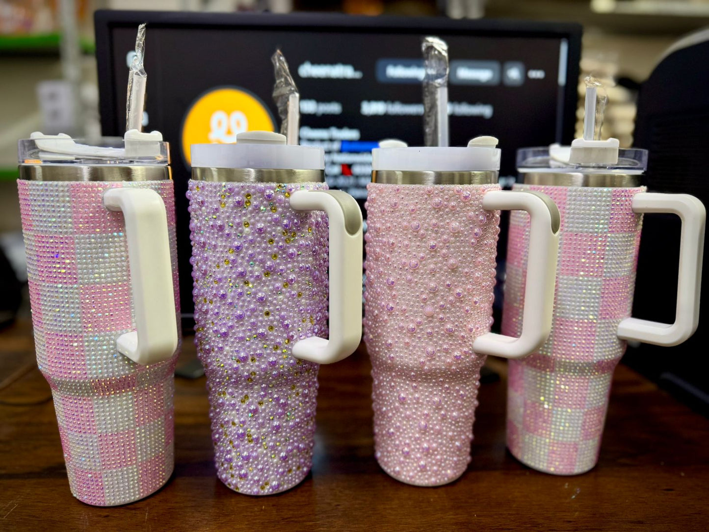 🌟✨ Personalized 40 oz Rhinestone Tumbler with Straw – Handmade Bedazzled Water Bottle 💎🥤