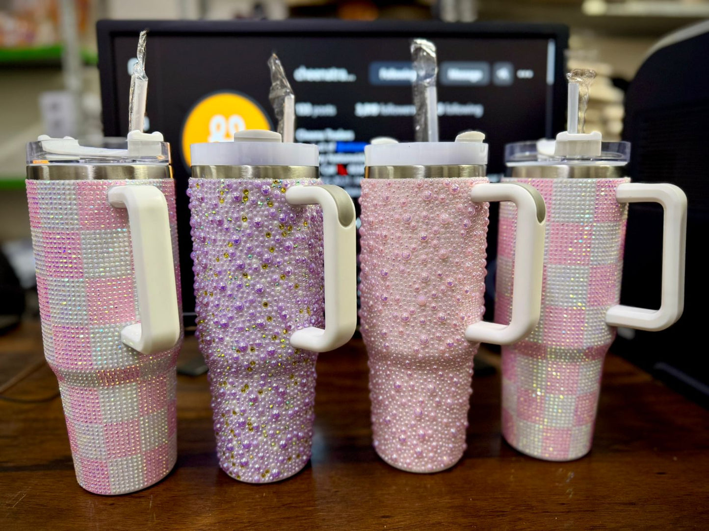 🌟✨ Personalized 40 oz Rhinestone Tumbler with Straw – Handmade Bedazzled Water Bottle 💎🥤