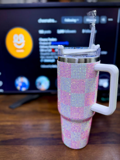 🌟✨ Personalized 40 oz Rhinestone Tumbler with Straw – Handmade Bedazzled Water Bottle 💎🥤