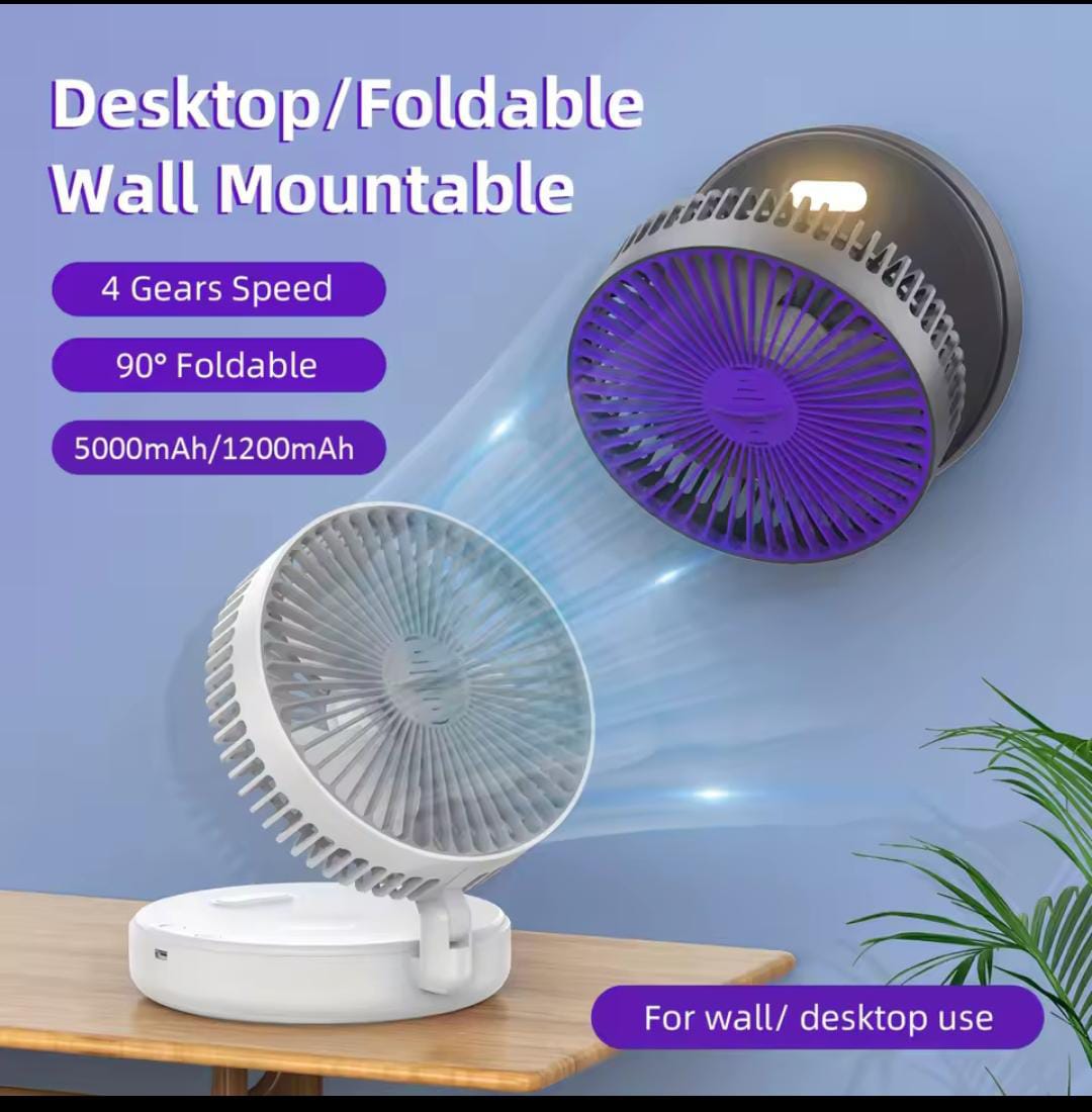 Foldable Rechargeable Fan Wall Mounted Fan Ceiling Fan Air Circulation Fan with LED Light