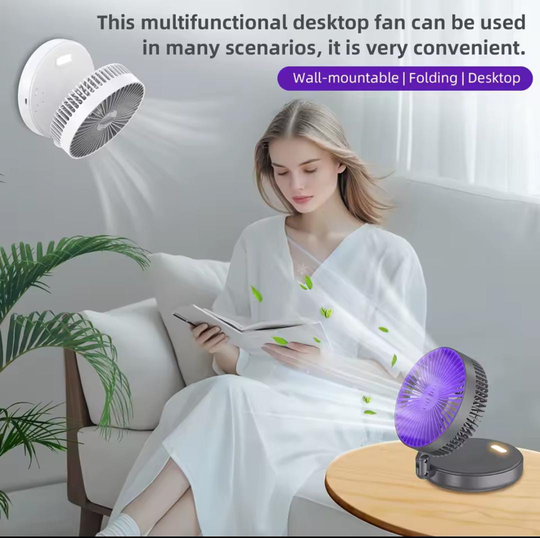 Foldable Rechargeable Fan Wall Mounted Fan Ceiling Fan Air Circulation Fan with LED Light