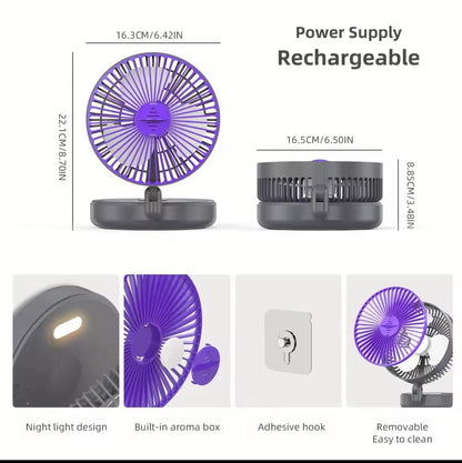 Foldable Rechargeable Fan Wall Mounted Fan Ceiling Fan Air Circulation Fan with LED Light
