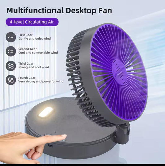 Foldable Rechargeable Fan Wall Mounted Fan Ceiling Fan Air Circulation Fan with LED Light