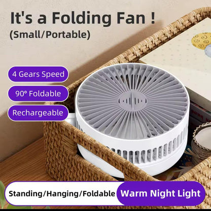 Foldable Rechargeable Fan Wall Mounted Fan Ceiling Fan Air Circulation Fan with LED Light