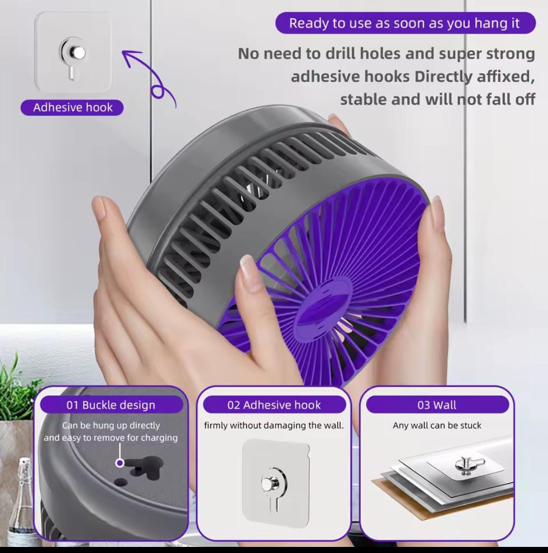 Foldable Rechargeable Fan Wall Mounted Fan Ceiling Fan Air Circulation Fan with LED Light