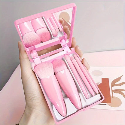 Portable Makeup Brush Set With Mirror Foldable