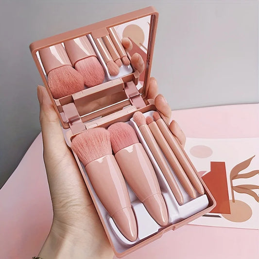 Portable Makeup Brush Set With Mirror Foldable