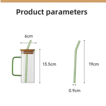 "Square Glass Cup With Bamboo Lid and Straw"